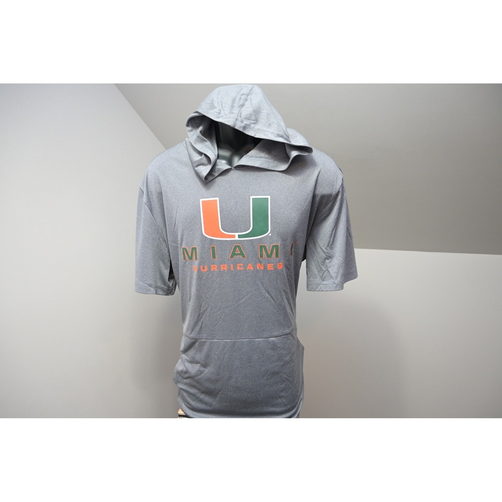 Fanatics Miami Hurricanes Hoodie Mens XL Gray Short Sleeve Performance Excellent